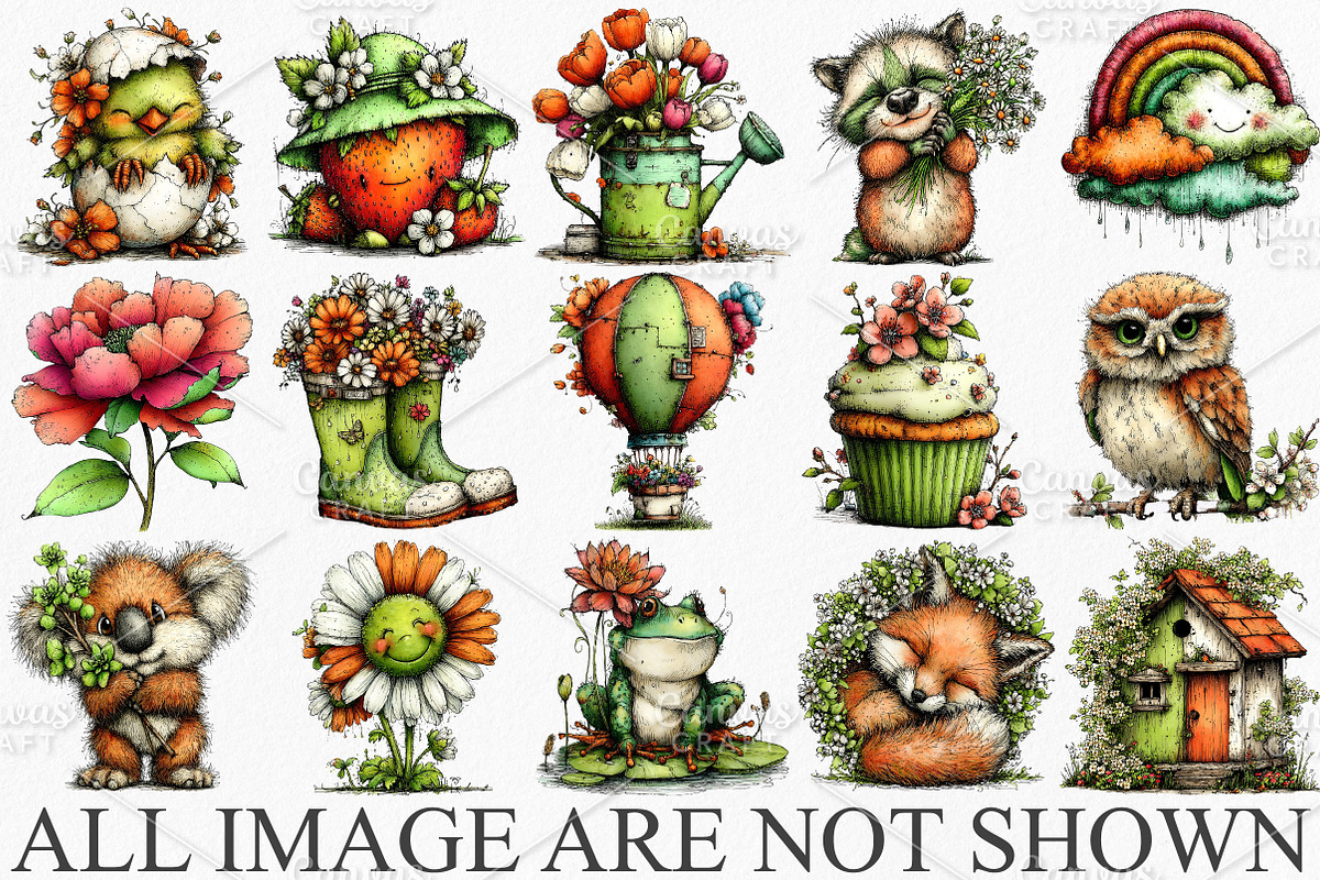 Cute Watercolor Spring Clipart PNG, an Illustration by Canvas Craft (Photo 3 of 7)