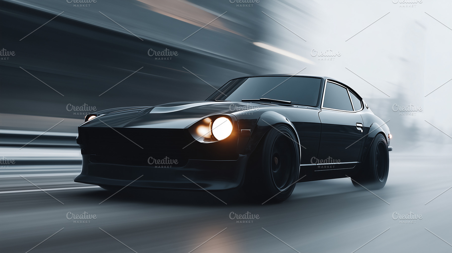 Sleek black vintage sports car speed, a Transportation Photo by MistyDay