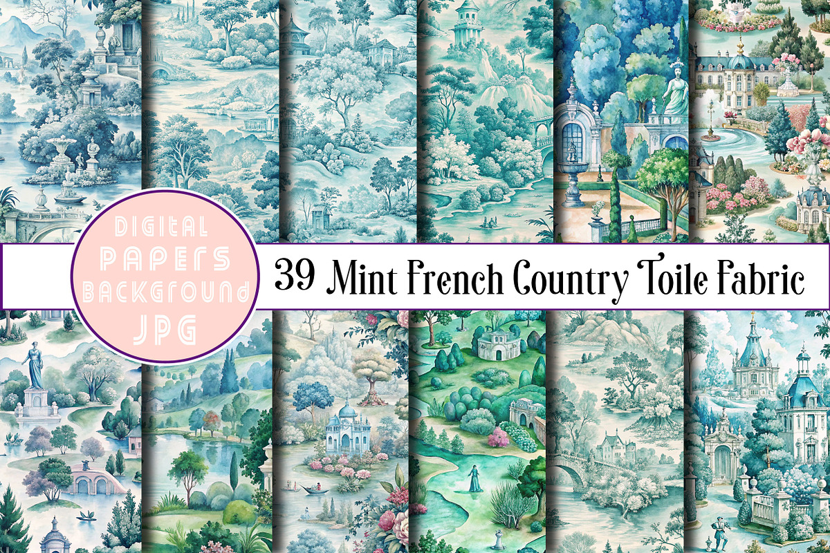 Mint French Country Toile Fabric, a Pattern Graphic by Wow Magic (Photo 2 of 2)