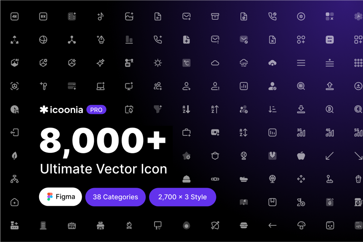 Icoonia Pro | 8.000+ Ultimate Vector, an Icon by Kawalan Studio (Photo 1 of 8)