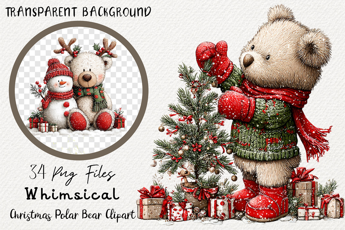 Whimsical Christmas Polar Bear PNG, a Transportation Illustration by Digital Artistic99 (Photo 1 of 7)