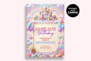 Candy Castle Birthday Invitation, an Invitation Template by M9 Design