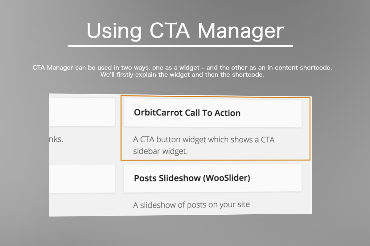 CTA Manager - WordPress Plugin, a WordPress Template by OrbitCarrot Marketing (Photo 2 of 4)