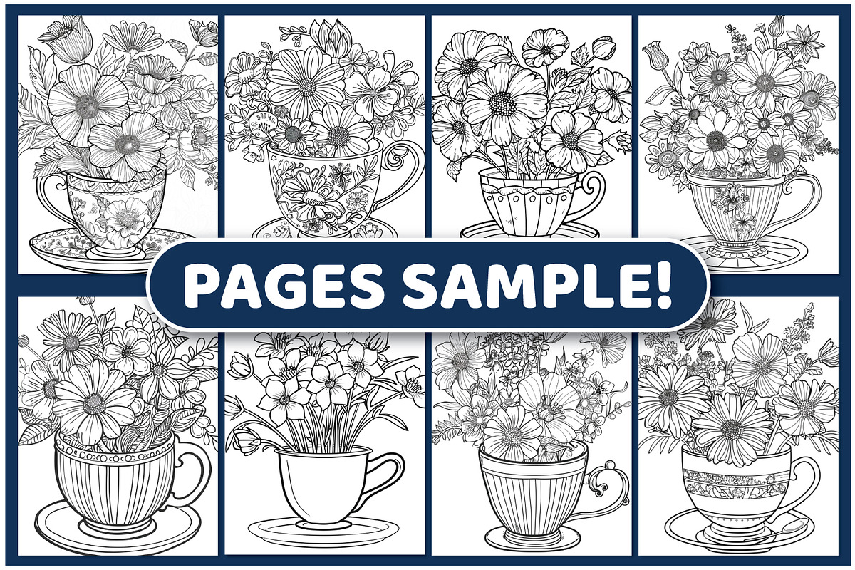 Flowers in Tea Cup Coloring Pages