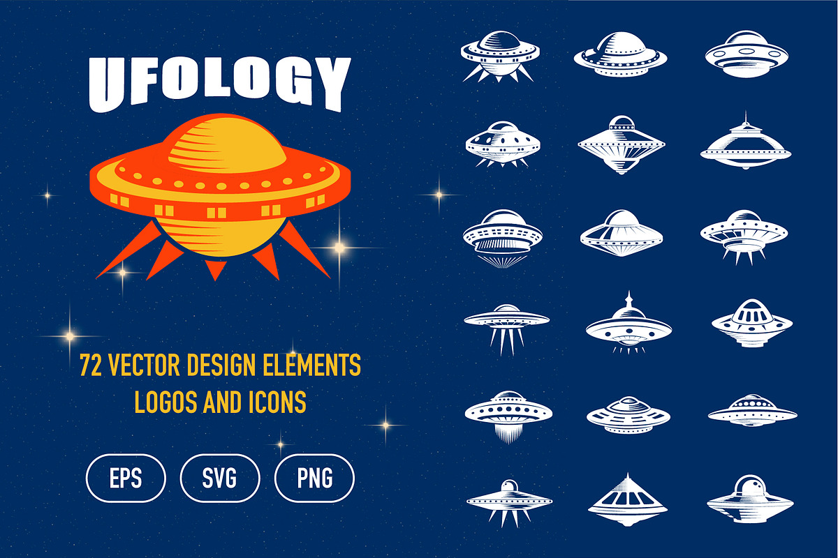 Retro UFO Vector Design Elements, an Object Graphic by Lettering_Logo (Photo 1 of 5)