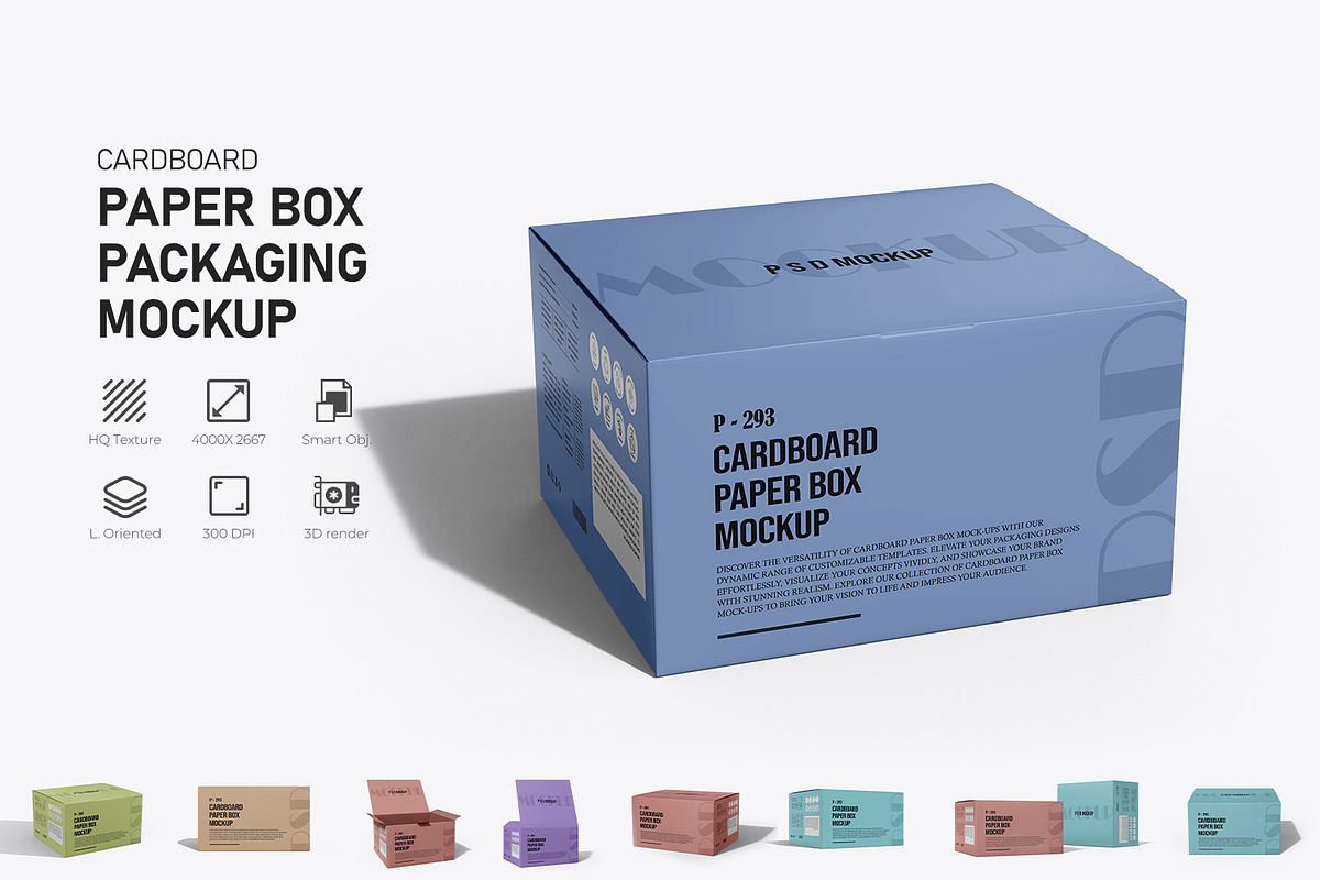 Cardboard Paper Box Packaging Mockup, a Packaging Mockup by Ram Studio LLC (Photo 1 of 10)