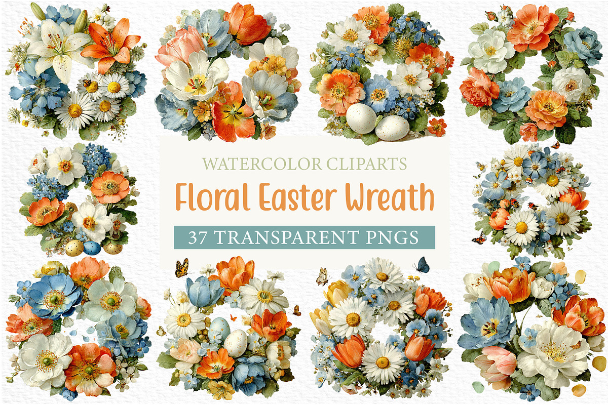 Floral Easter Wreath Clipart Png, an Illustration by Craft Nest (Photo 1 of 8)