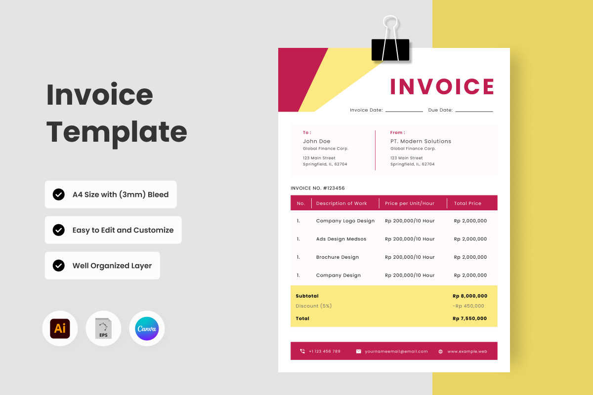 4 Set Freelancers Invoice Template, a Print Template by twinstd (Photo 2 of 4)