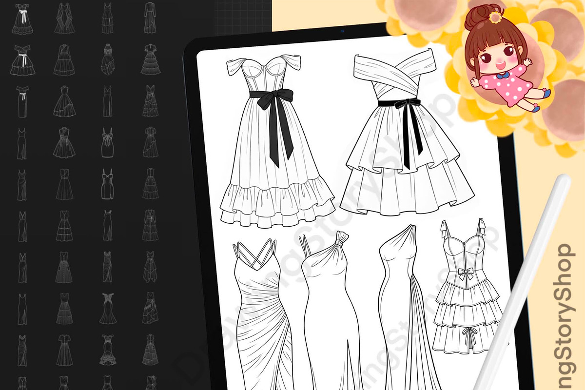 100 Procreate Dress Stamps Bundle, a Brush Add-On by DrawingStoryShop (Photo 1 of 6)