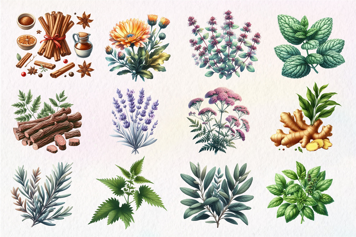 Watercolor Medicine Herbs Clipart, an Illustration by Dream Creation (Photo 3 of 5)