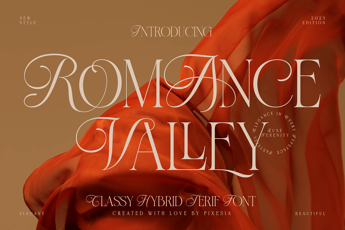 Romance Valley - Ligature Serif Font, a Serif Font by Pixesia Studio (Photo 1 of 11)