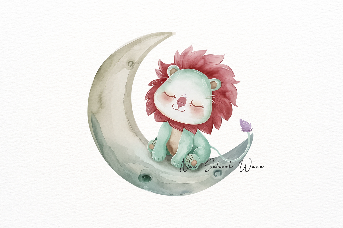 Cute Lion on Moon Clipart, an Animal Illustration by New-School-Wave (Photo 2 of 5)