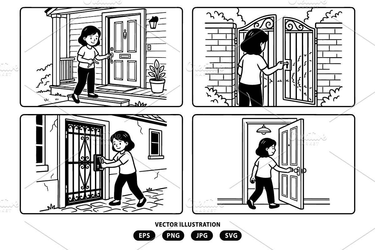 Women activity of opening the door, a Person Illustration by Vectorlina (Photo 3 of 3)