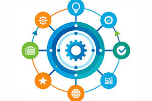 Circular flow chart with arrows pointing between icons illustrat, a Technology Photo by DanFLCreativo
