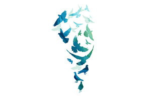 Flying pigeons birds silhouettes on, an Animal Illustration by Nenahliadava Design