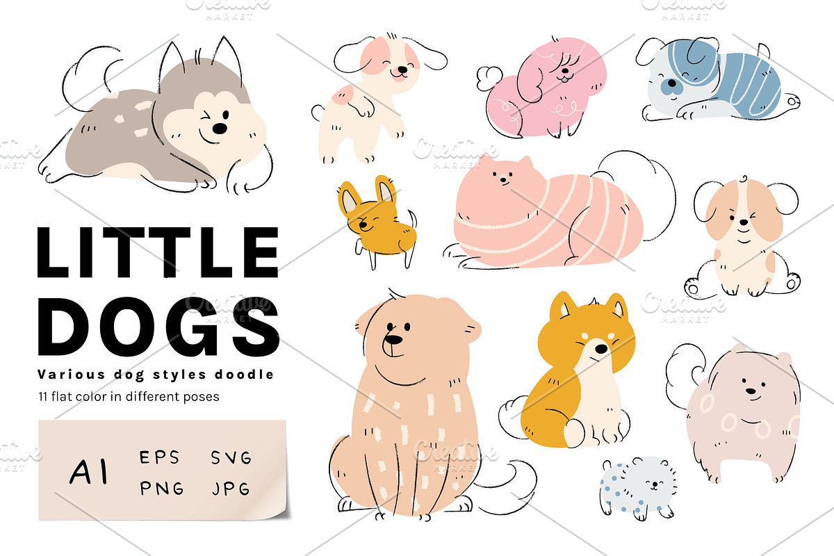 Cute dog breeds vector set, an Animal Illustration by Vectorwins Premium Shop