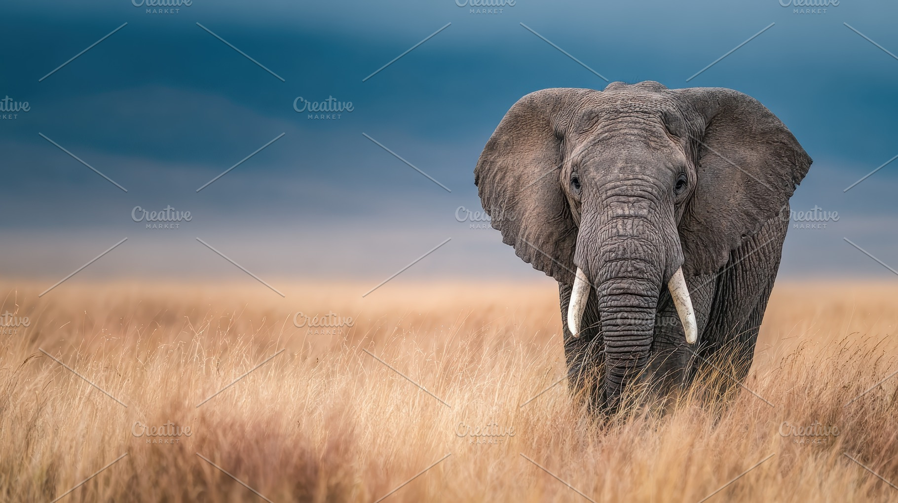 Majestic Elephant in Golden Grasslan, a Photo by Pixeness Studio