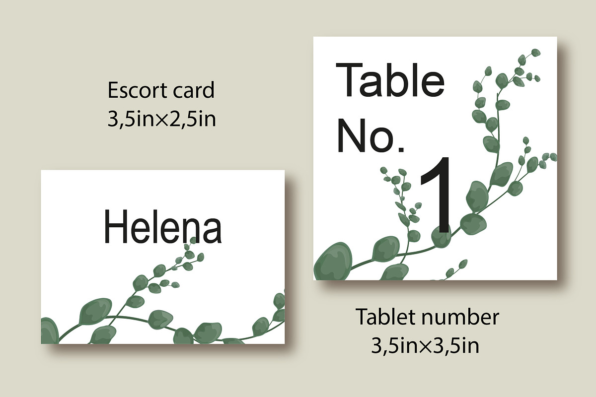 Invitations with eucalyptus leaves, an Invitation Template by Digital illustration shop (Photo 4 of 5)