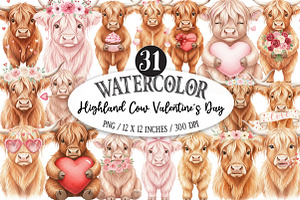 Highland Cow Valentine's Day PNG, an Illustration by Designking