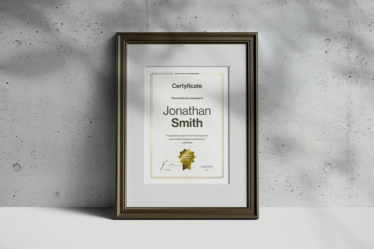 A4 Passe-partout Certificate Mock-up, an Advertising Mockup by zippypixelstudio (Photo 7 of 13)