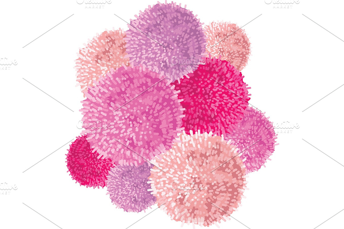 Vector Chunky Bunch of Pink Baby Girl Birthday Party Pom Poms Element. Great for handmade cards, invitations, wallpaper, packaging, nursery designs., an Object Graphic by Oksancia's Surface Design