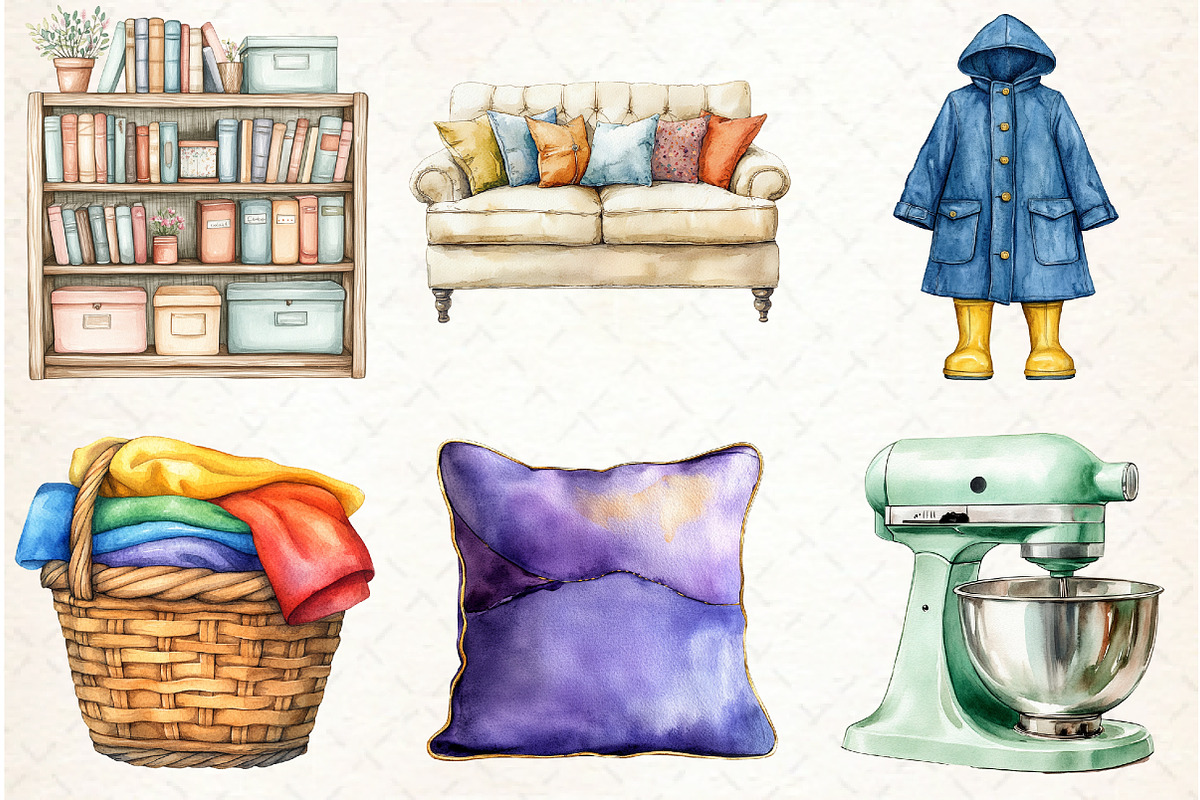 Cozy Home. Room Decor Watercolor Cli, an Illustration by Libby Wishes (Photo 3 of 7)