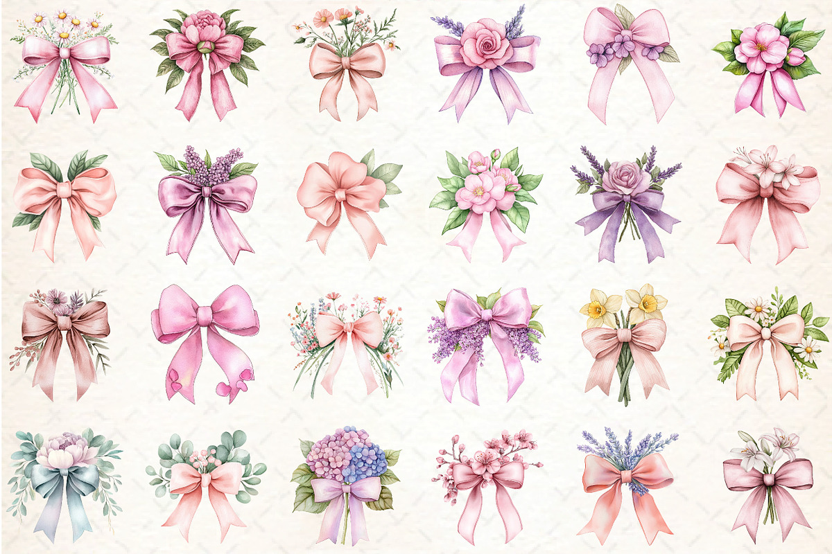 Watercolor Floral Pink Bow PNG, an Illustration by DreamCafeArt (Photo 3 of 3)