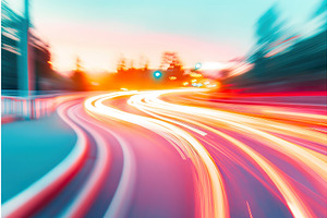 Vibrant city traffic at dusk with, a Transportation Illustration by Lermont51