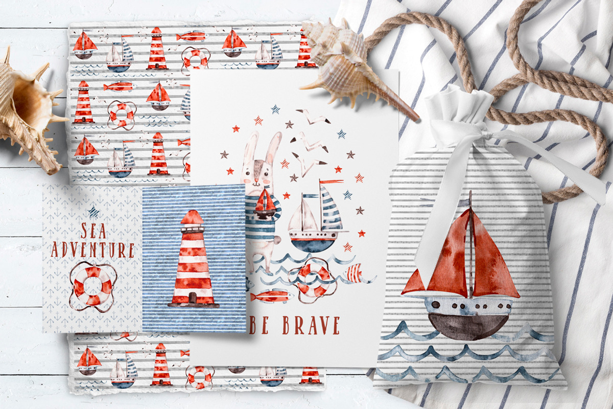 Nautical cute sea seamless patterns, a Pattern Graphic by UlitkaStudio (Photo 2 of 17)
