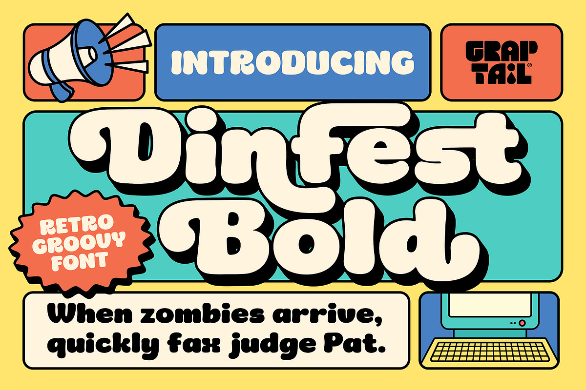 Dinfest Bold - Retro Font, a Sans Serif Font by Graptail (Photo 1 of 8)