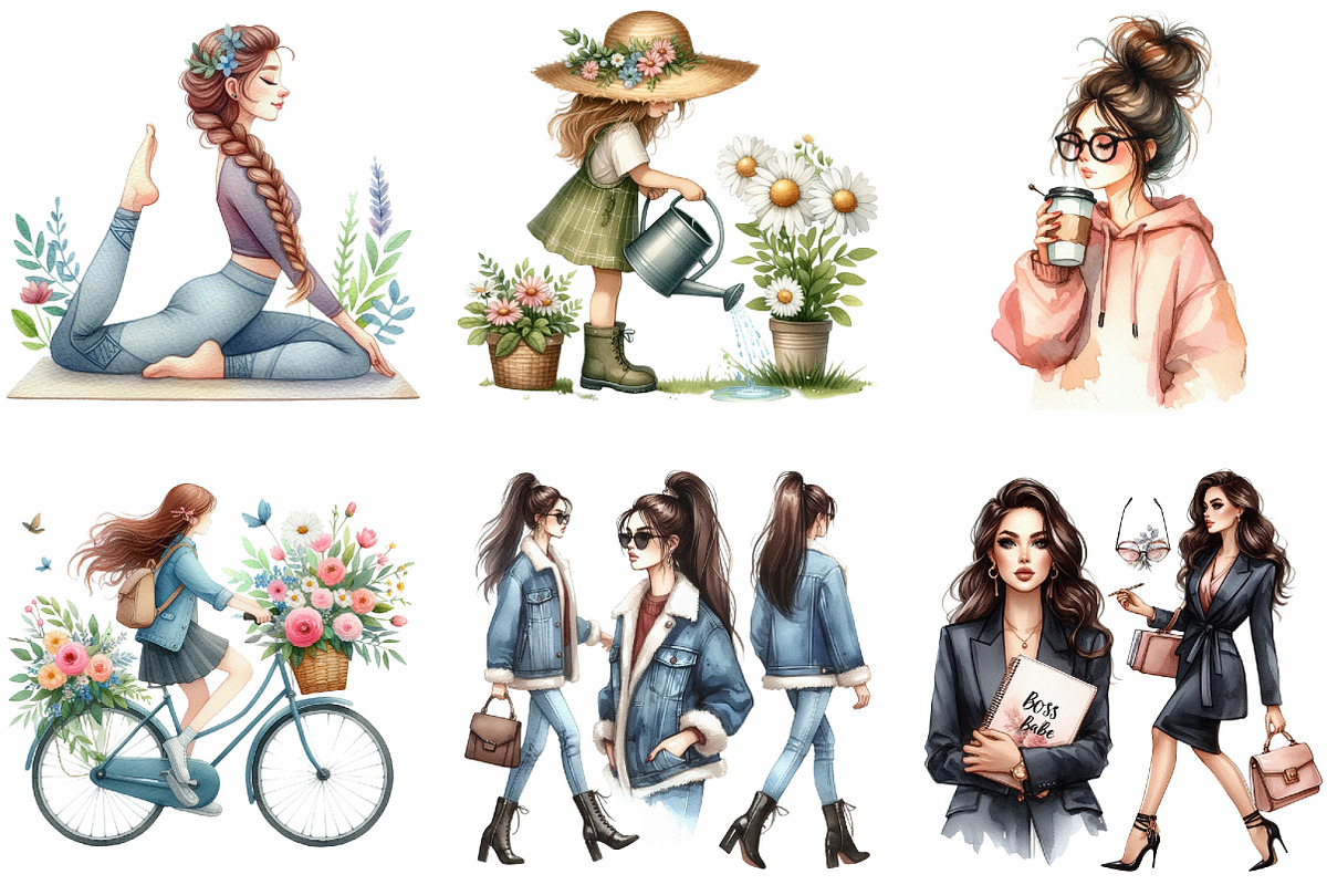 Girls Sublimation Clipart Bundle, an Illustration by DreamArtGraphic (Photo 2 of 5)