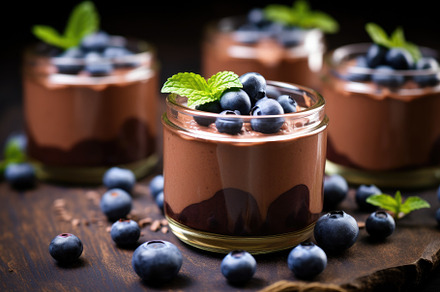 Chocolate mousse with blueberries an, a Photo by Iftikhar Alam