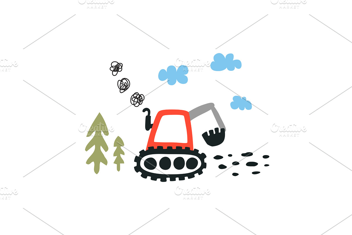 Childish excavator doodle clipart, a Transportation Illustration by Nadzin