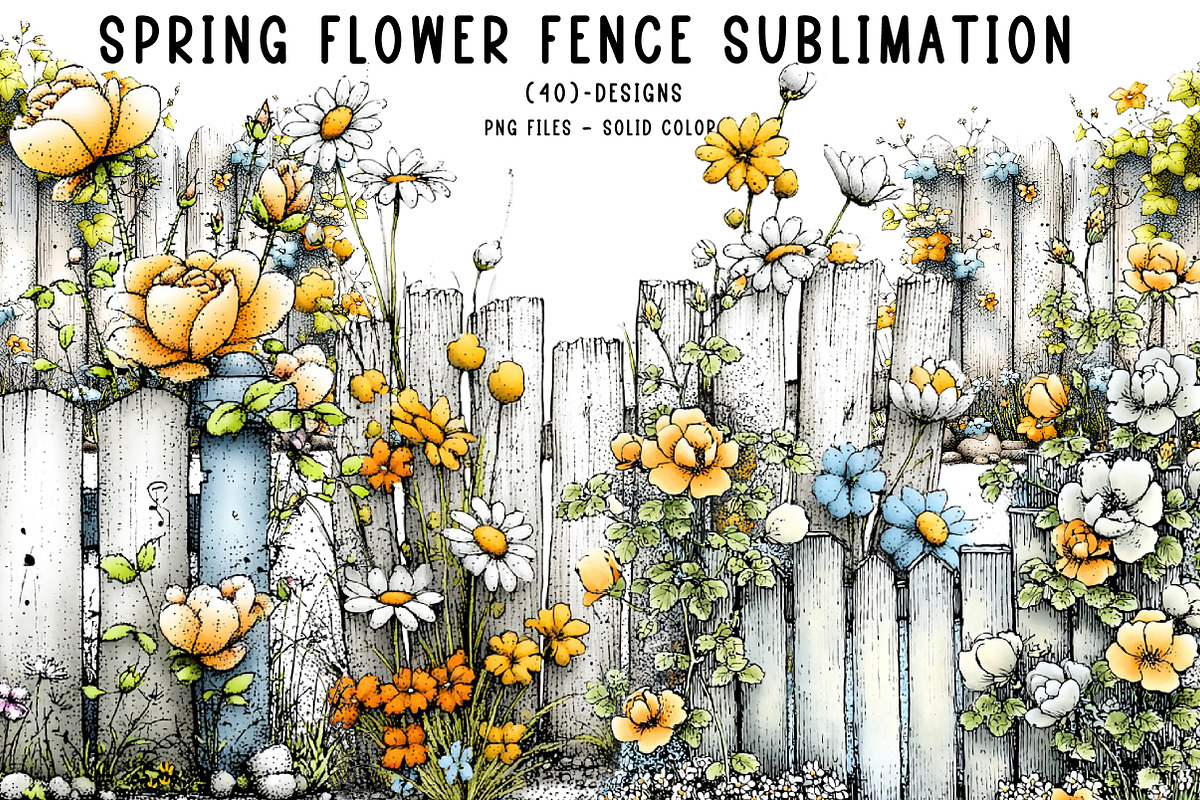 Spring Flower Fence Sublimation Clip, an Illustration by CreationArt (Photo 1 of 7)