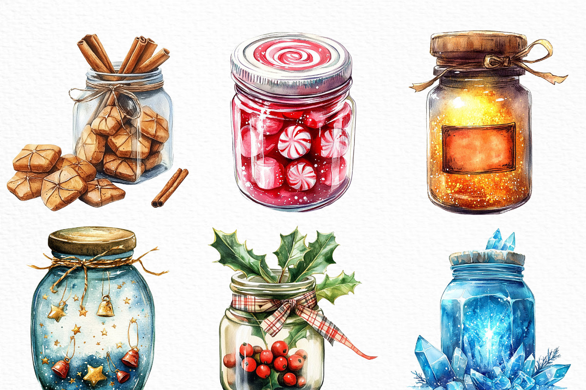 Watercolor Christmas Magic Jars, an Illustration by Craft Nest (Photo 3 of 6)