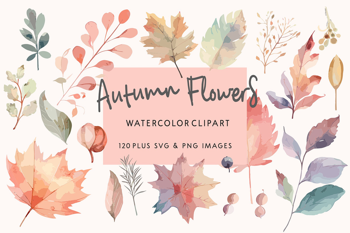 Autumn Flowers Watercolor SVG Images, a Seasonal Illustration by Image Design (Photo 1 of 4)