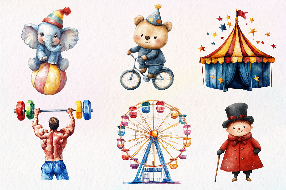 Circus Watercolor Clipart, an Illustration by Dream Creation (Photo 5 of 6)