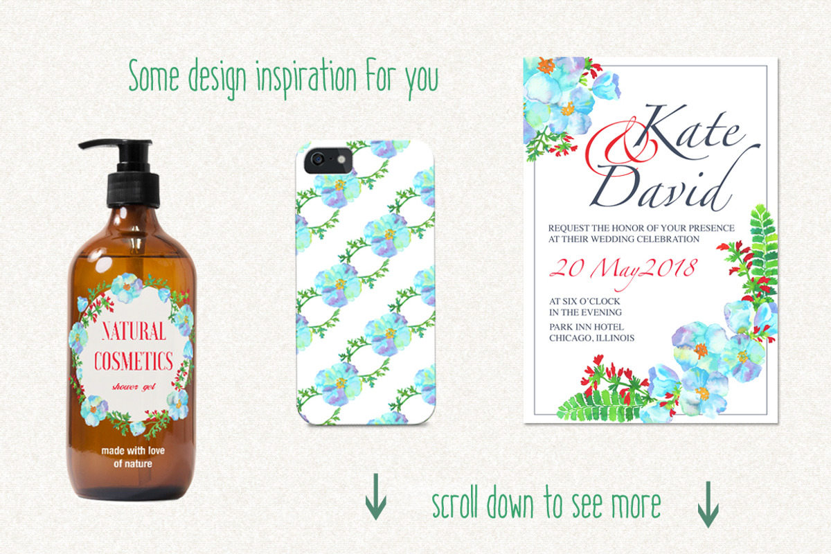 Watercolor hand drawn floral kit, an Illustration by Erifilia (Photo 4 of 4)