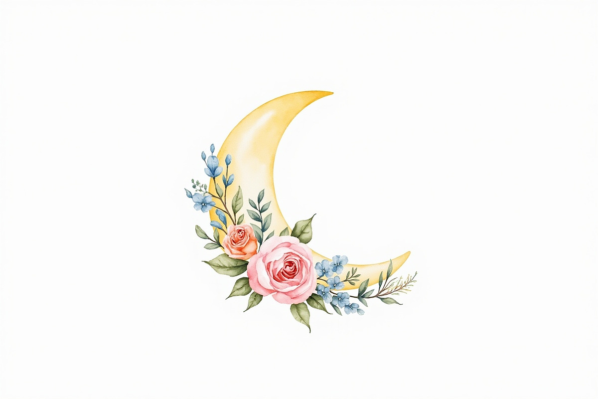 Floral Crescent Moon Watercolor Clip, a Graphic by Gaye Art (Photo 5 of 17)