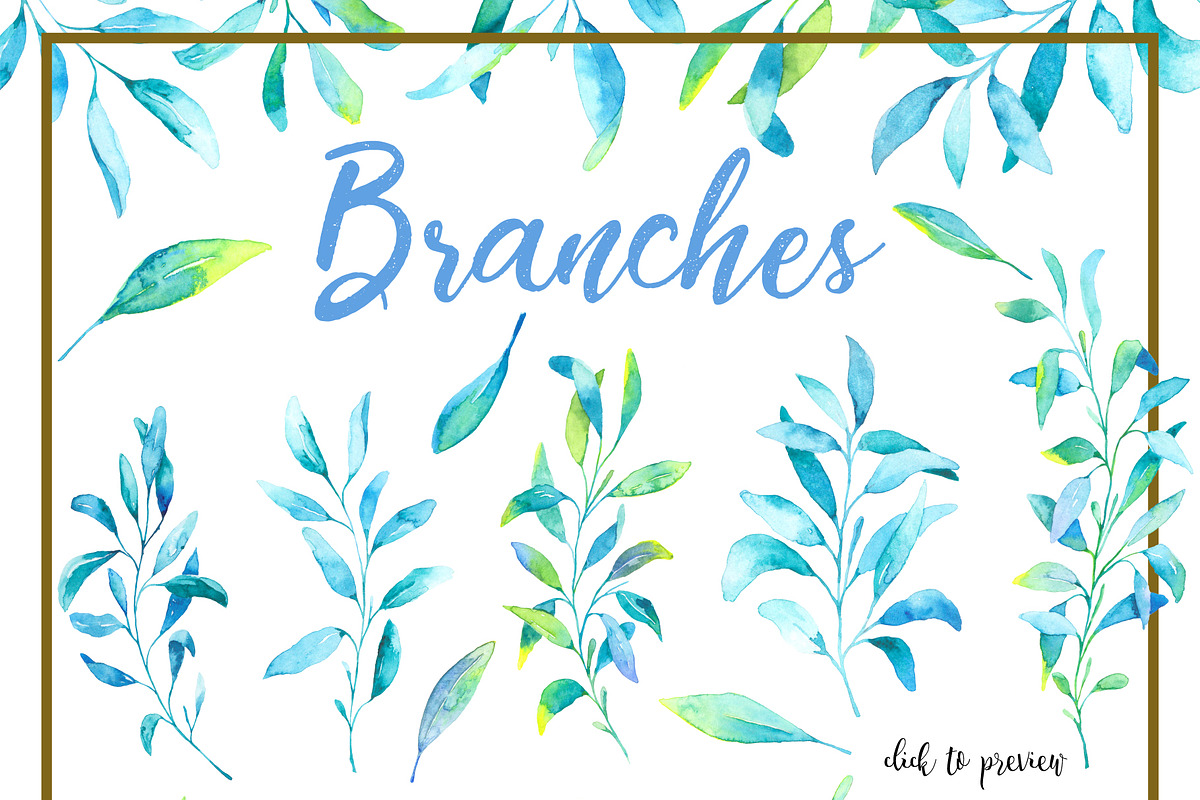 Blue plants. Watercolor set, a Decorative Illustration by SaharaArt (Photo 2 of 7)