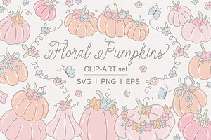 Pastel Floral Pumpkin Clipart Set, an Illustration by @olga.angelloz