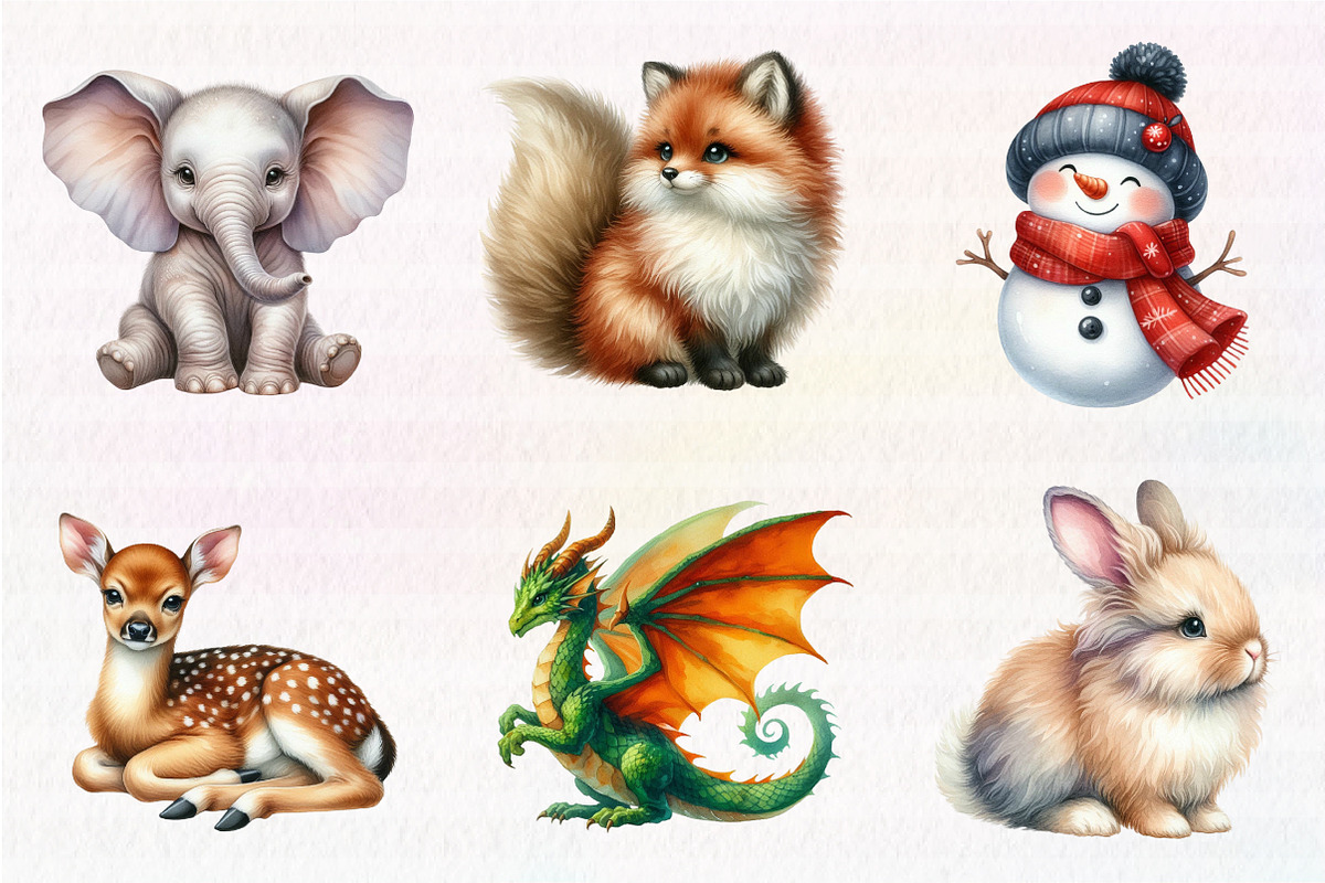 Watercolor Cute Animals Clipart, an Illustration by CreationArt (Photo 4 of 5)