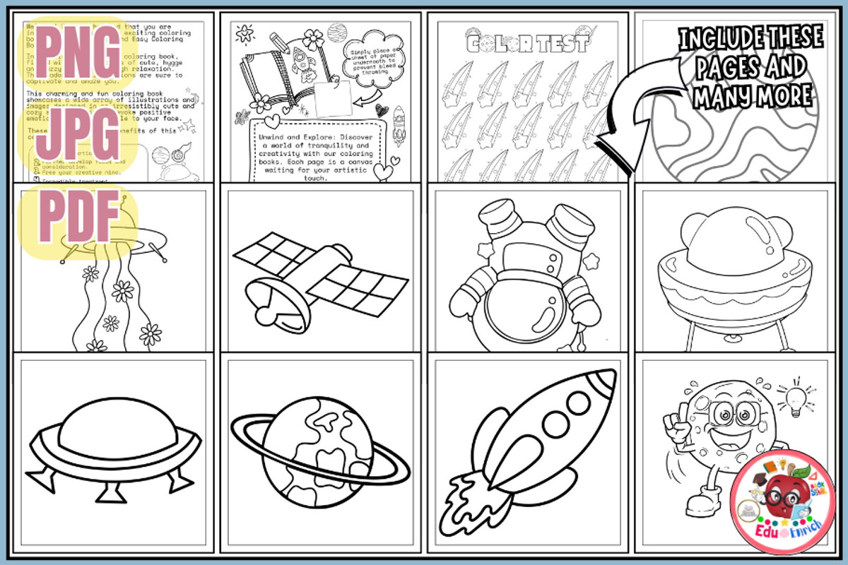 Outer Space Adventure Coloring Pages, a Technology Illustration by EduEnrich (Photo 2 of 3)