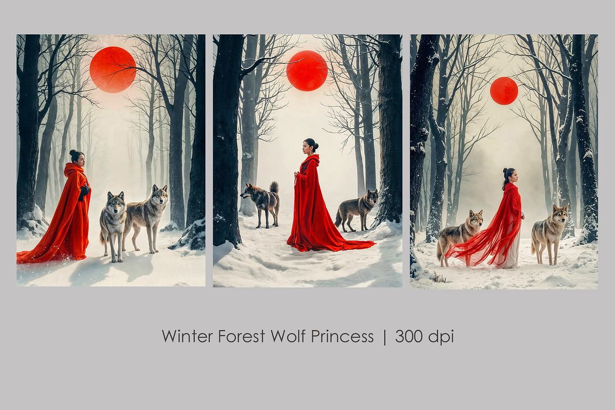 Winter Forest Wolf Princess, a Person Illustration by StockVerse Creative (Photo 1 of 4)
