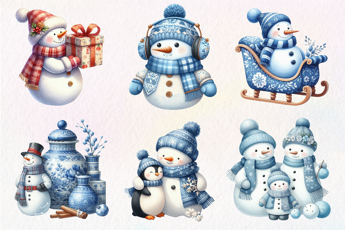 Christmas Blue Toile Snowman Clipart, an Illustration by Dream Creation (Photo 7 of 7)