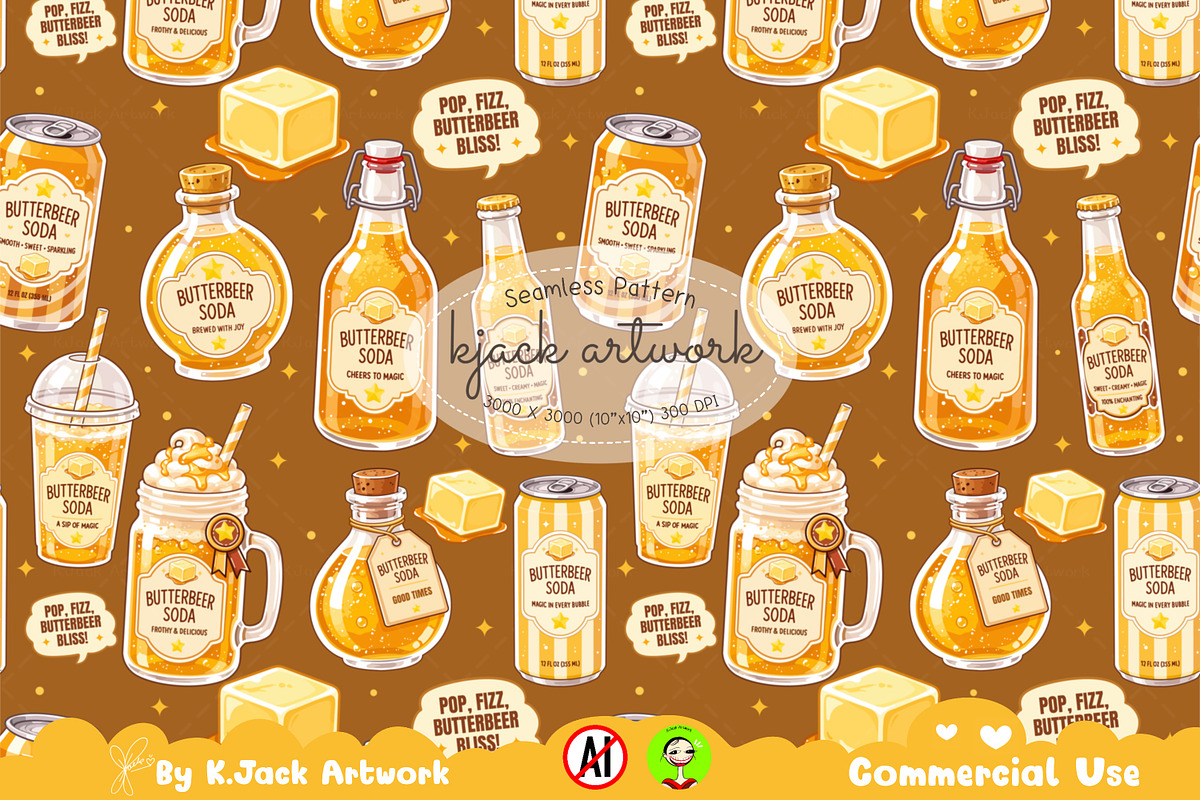 Cute ButterBeer Soda Seamless, a Background Graphic by K.JackArtwork (Photo 1 of 8)