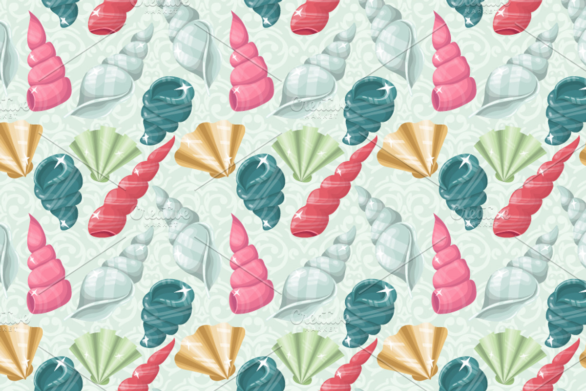 Vector pastel seashells, a Pattern Graphic by Alenarozova (Photo 2 of 3)