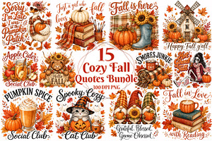 Cozy Fall Quotes PNG Bundle, a Seasonal Illustration by OK Design