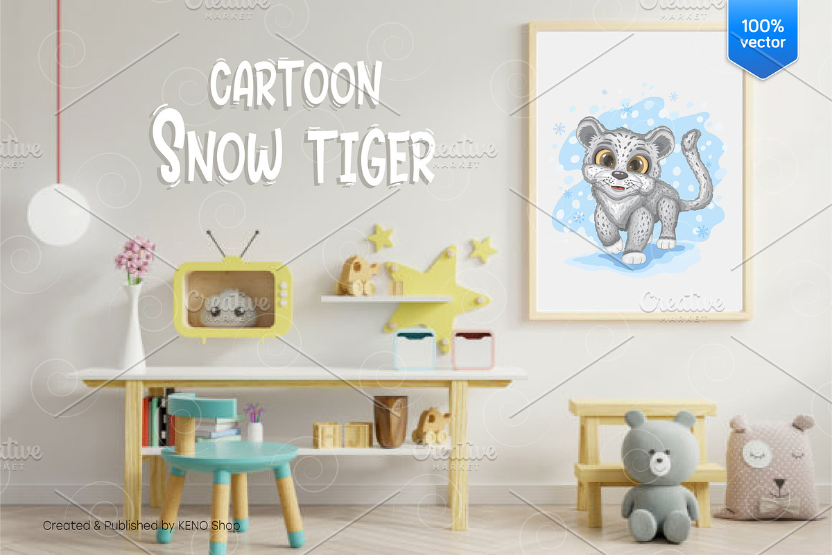 Cartoon Snow Tiger. Tshirt, PNG., an Animal Illustration by KENO Mascots (Photo 5 of 5)