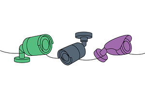 CCTV cameras one line colored, an Object Illustration by GraphiShop